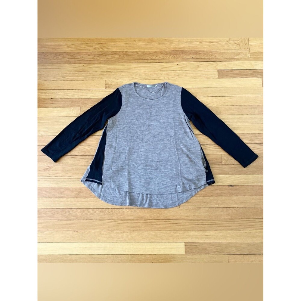 Foil Brown Black 100% Merino Wool Colorblock Lagenlook Quiet Luxury Tunic Medium